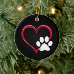 Love Heart Dog Paw Valentine's Day Dog Lover Ceramic Tree Decoration
