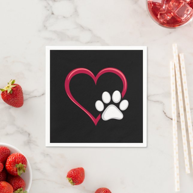 Love Heart Dog Paw Valentine's Day Dog Lover Napkin (Insitu)