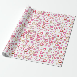 Love heart donuts sweet pastry pink valentine wrapping paper