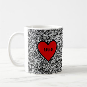 Love Heart Doodle mug Black White & Red valentines