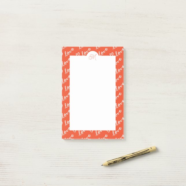 Love & Heart Doodles With Monogram Post-it Notes (On Desk)