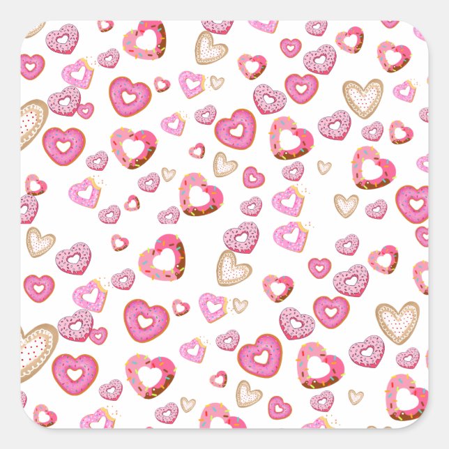 Love Heart Doughnuts Adorable Valentine's Day Gift Square Sticker (Front)