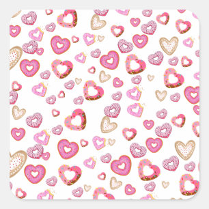 Love Heart Doughnuts Adorable Valentine's Day Gift Square Sticker