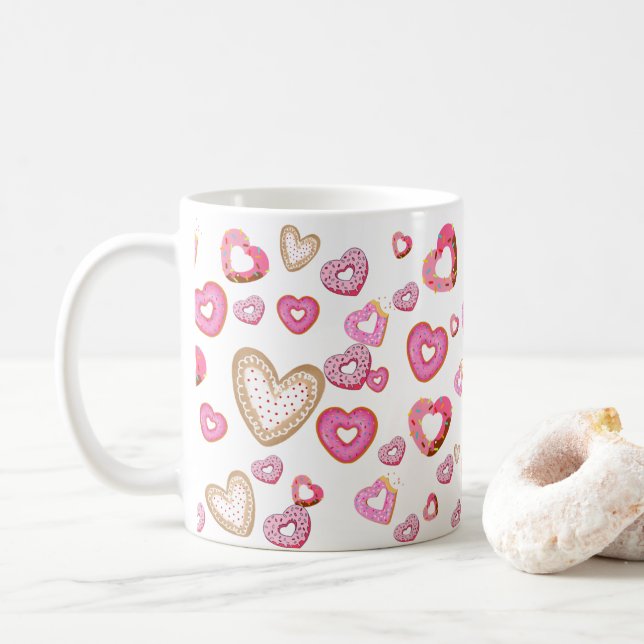 Love Heart Doughnuts Sweet and Adorable Gifts Coffee Mug (With Donut)