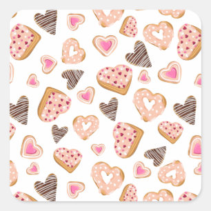 Love heart doughnuts sweet pastry pink valentine square sticker