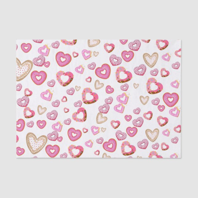 Love heart doughnuts sweet pastry pink valentine tissue paper (Front)
