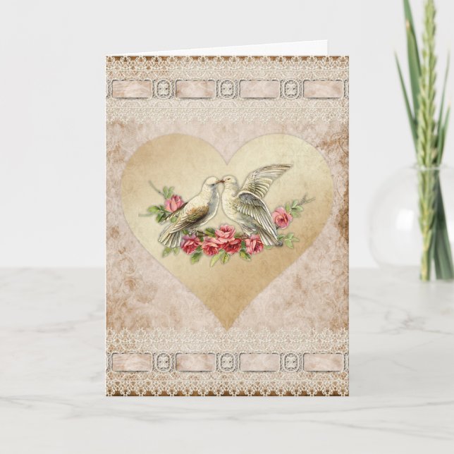 Love Heart Doves Vintage Valentine Holiday Card (Front)