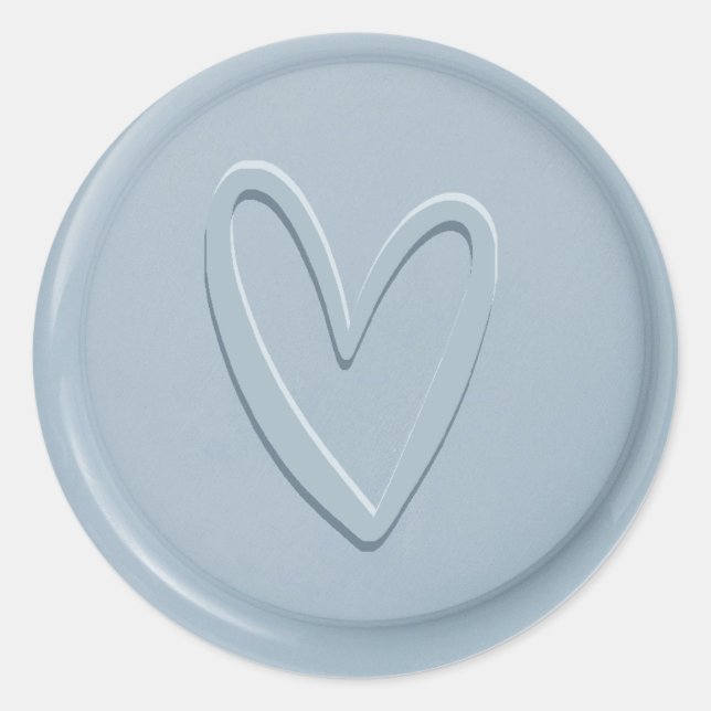 Love Heart Dusty Blue Wax Seal Sticker (Front)