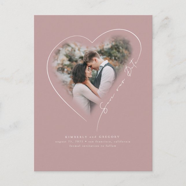 Love Heart Elegant Minimal Save The Date Photo Announcement Postcard (Front)