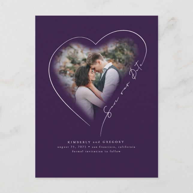 Love Heart Elegant Minimal Save The Date Photo Announcement Postcard (Front)