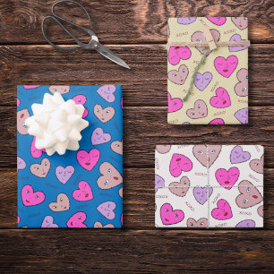 Love heart faces xoxo wrapping paper sheet