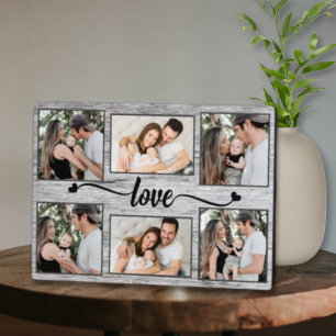 Love Heart Family Photo Collage Elegant Script Plaque