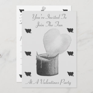 love heart flame and candle black and grey party invitation