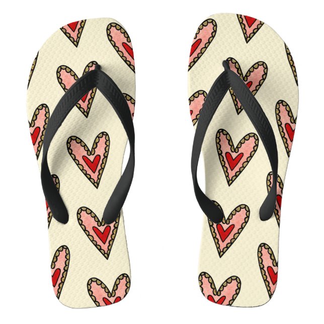 Love Heart Flip Flop Footwear ( Cream Background ) (Footbed)