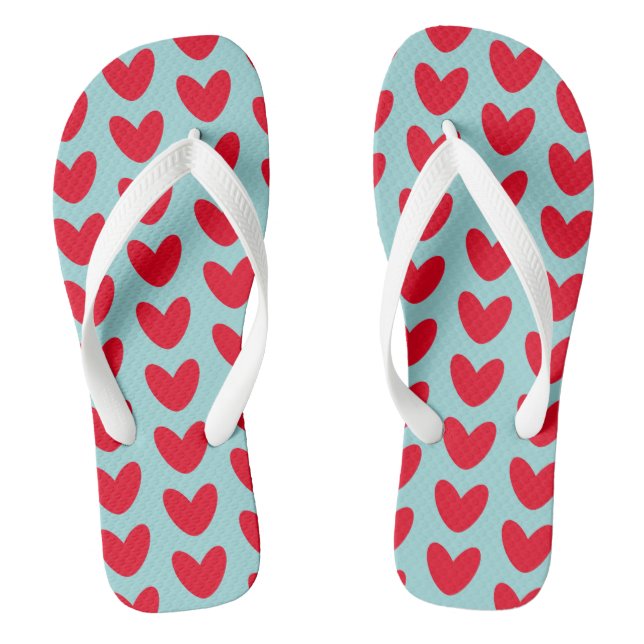 Love Heart Flip Flops Beach Footwear (Footbed)