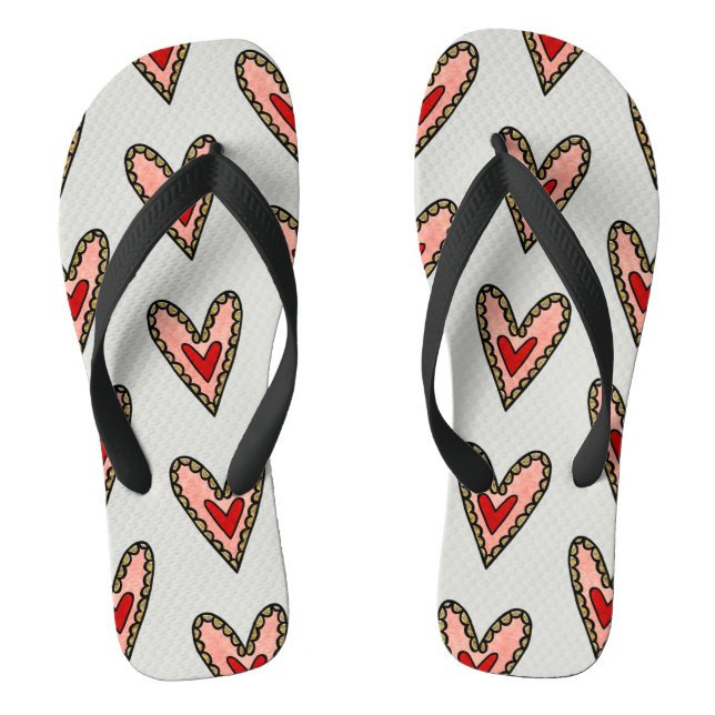 Love Heart Flip Flops Footwear ( Grey Background ) (Footbed)