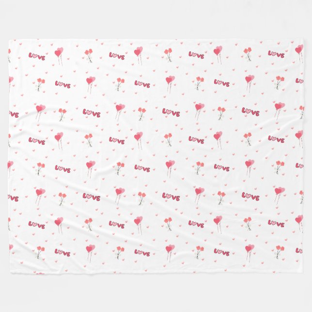 Love Heart Flower Fleece Blanket (Front (Horizontal))