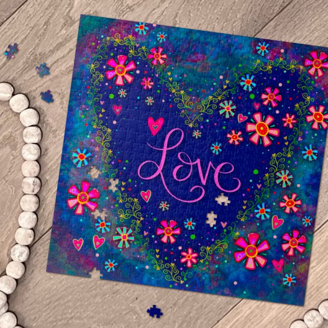 Love Heart Flowers Blue Pretty Inspirivity Jigsaw Puzzle (Creator Uploaded)