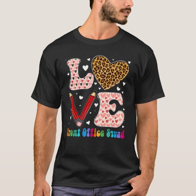 Love Heart Front Office Squad Leopard Plaid Valent T-Shirt (Front)