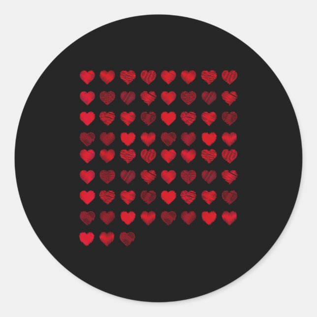 Love Heart Graphic 67 Hearts Pattern 67 Valentines Classic Round Sticker (Front)