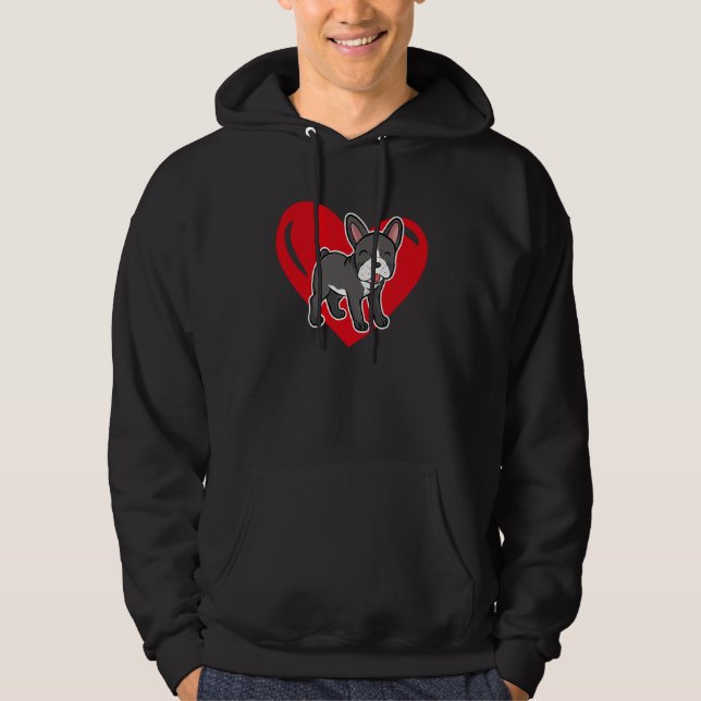 Love Heart Graphic Valentine's Day French Bulldog  Hoodie (Front)