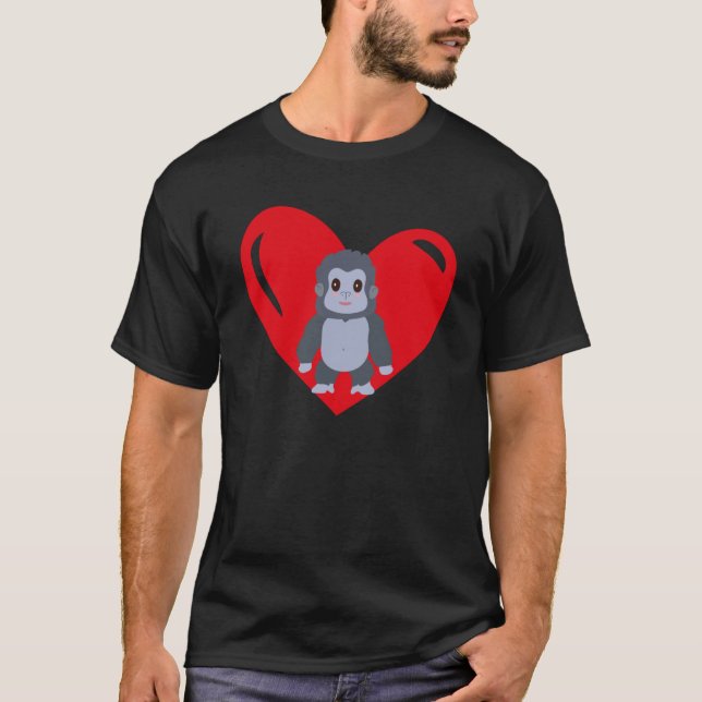 Love Heart Graphic Valentine's Day Gorilla Boys Ki T-Shirt (Front)