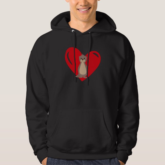 Love Heart Graphic Valentine's Day Sea Otter Boys  Hoodie (Front)