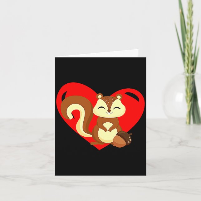 Love Heart Graphic Valentines Day Squirrel Boys K  Card (Front)