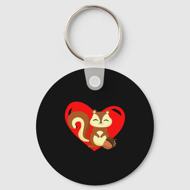 Love Heart Graphic Valentines Day Squirrel Boys K  Key Ring (Front)