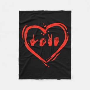 Love Heart Hand Sign Language Valentines Asl Deaf Fleece Blanket