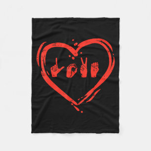 Love Heart Hand Sign Language Valentines Asl Deaf  Fleece Blanket