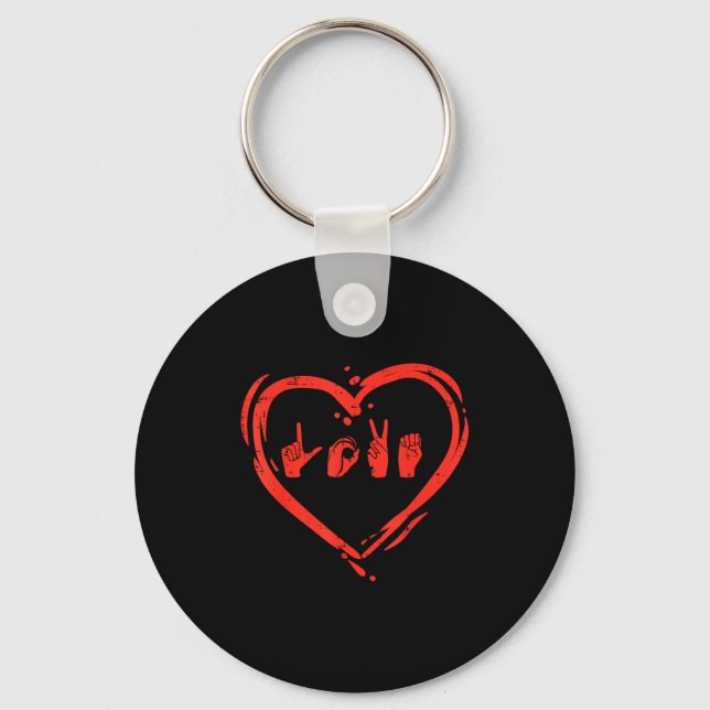 Love Heart Hand Sign Language Valentines Asl Deaf  Key Ring (Front)