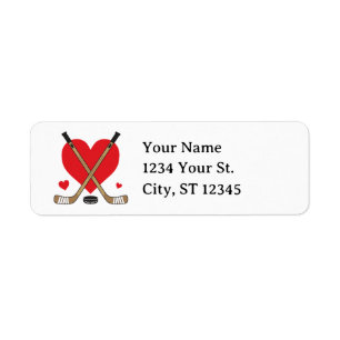 Love Heart Hockey Sticks and Puck Return Address