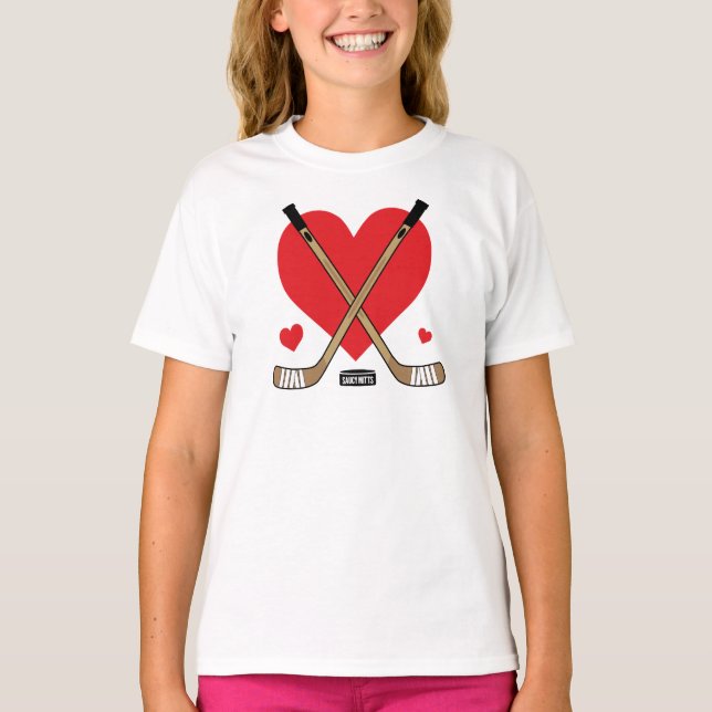 Love Heart Hockey Sticks Girls T-Shirt (Front)