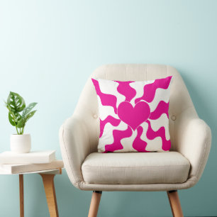 Love Heart in Magenta and White Cushion