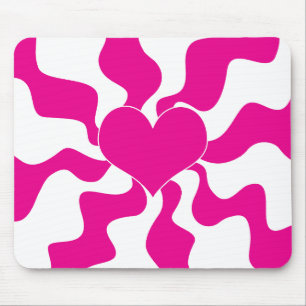 Love Heart in Magenta and White Mouse Mat