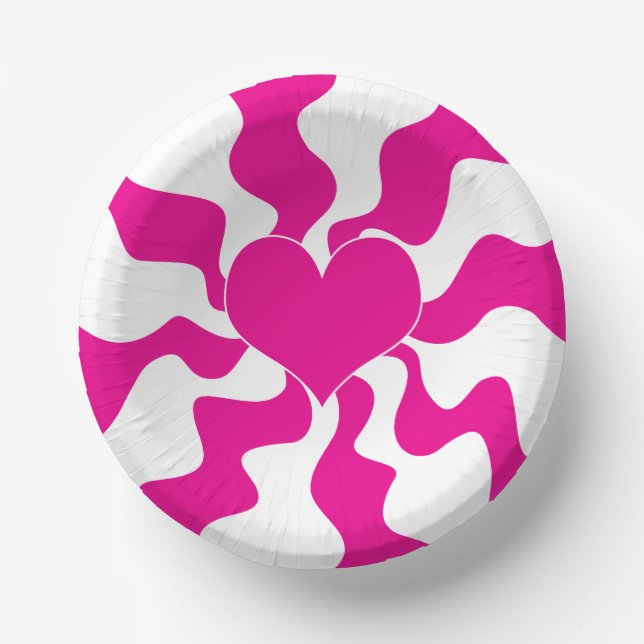 Love Heart in Magenta and White Paper Plate (Front)