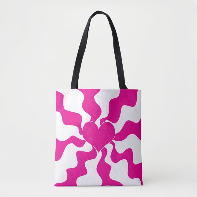 Love Heart in Magenta and White Tote Bag (Front)