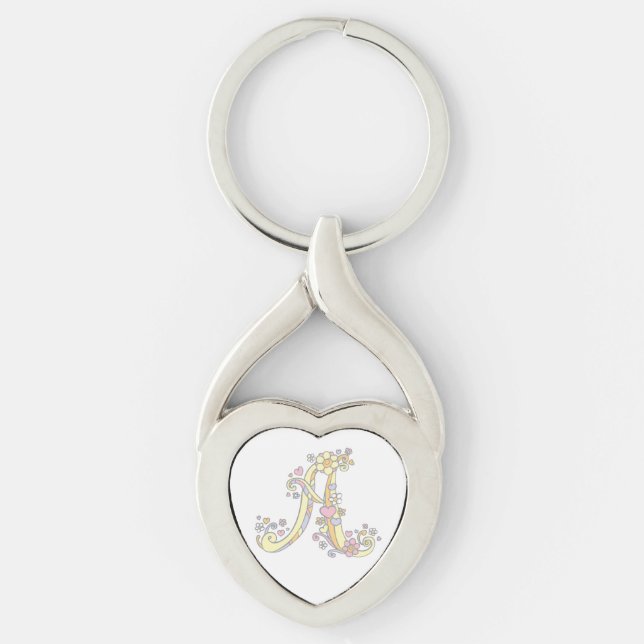 Love heart initial letter A key ring (Front)