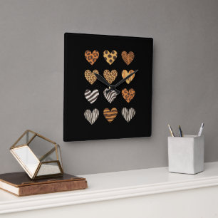Love Heart Leopard Cute Valentine's Day  Square Wall Clock