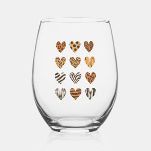 Love Heart Leopard Cute Valentine's Day Stemless Wine Glass