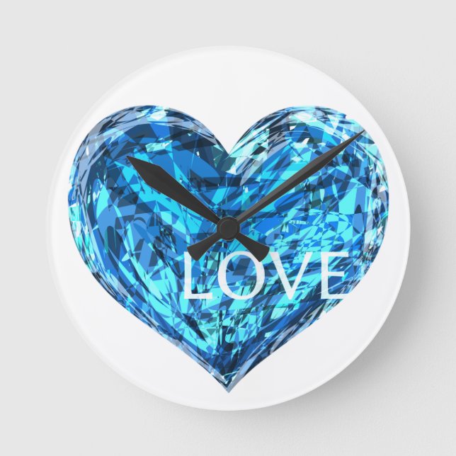 LOVE HEART  light blue Round Clock (Front)