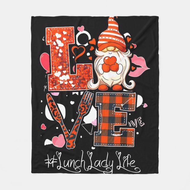 Love Heart Lunch Lady Cafeteria Worker Gnome Fleece Blanket (Front)