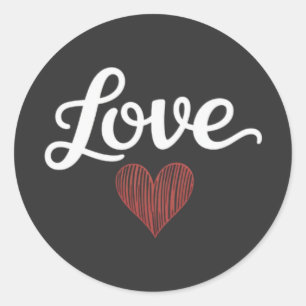 Love Heart Minimal Typography Romantic Design Classic Round Sticker
