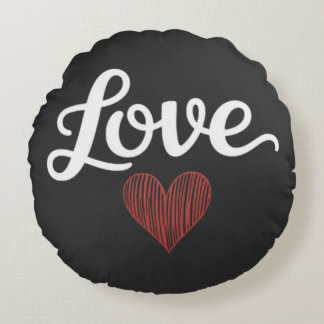 Love Heart Minimal Typography Romantic Design Round Cushion