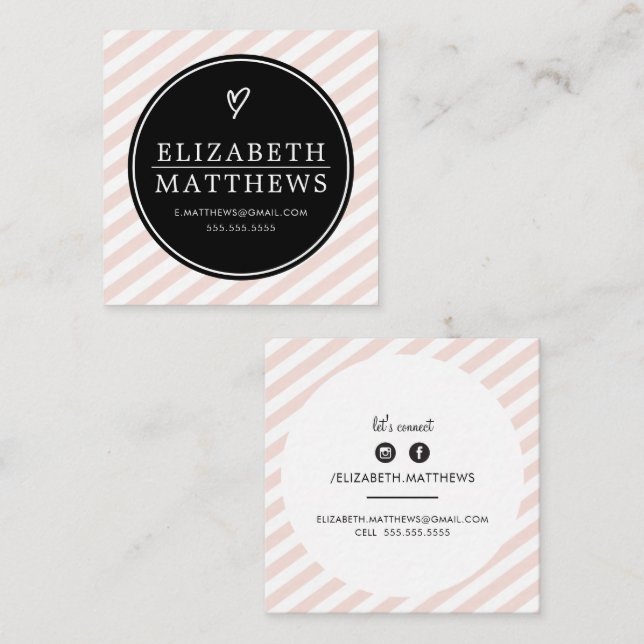 LOVE HEART minimalist personal black blush pink Square Business Card (Front/Back)
