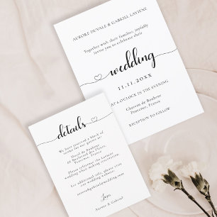 Love Heart Modern Black And White Wedding Details Invitation