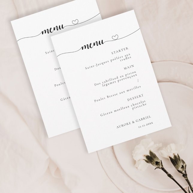 Love Heart Modern Black And White Wedding Menu  Invitation (Creator Uploaded)