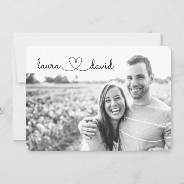 Love Heart Modern Black & White Save the Date Card (Front)