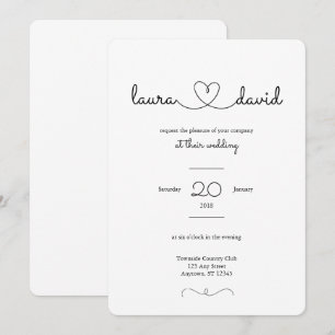 Love Heart Modern Black & White Wedding Invitation